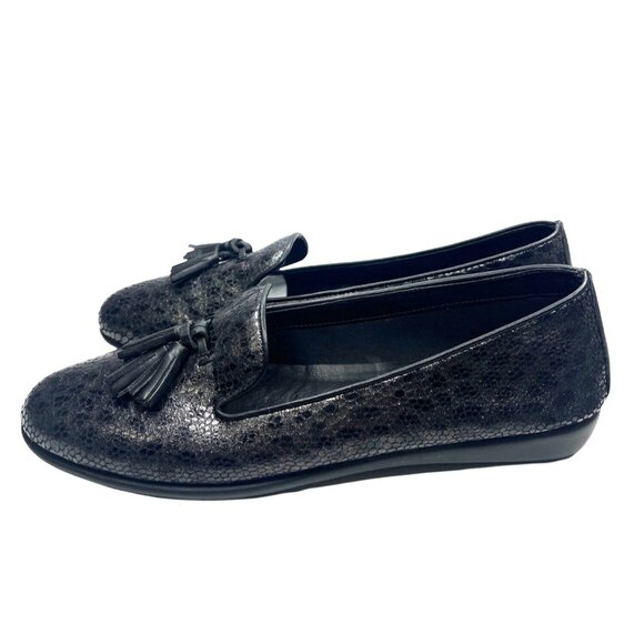 Flexx Loafer Slip On Tassel Shoes Ladies Size 11 Black Textured - Picture 2 of 11